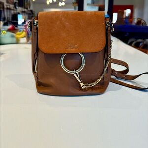 Authentic Chloé Faye Mini Backpack - Classic Tobacco Suede & Leather w/ Cards